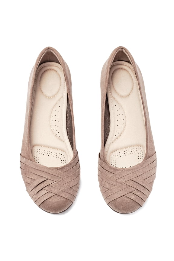 Women's Wide Width Flat Shoes, Classy Soft Round Toe Cross Line Design Ballet Flats.(2109002,TA/MF,12 Wide)