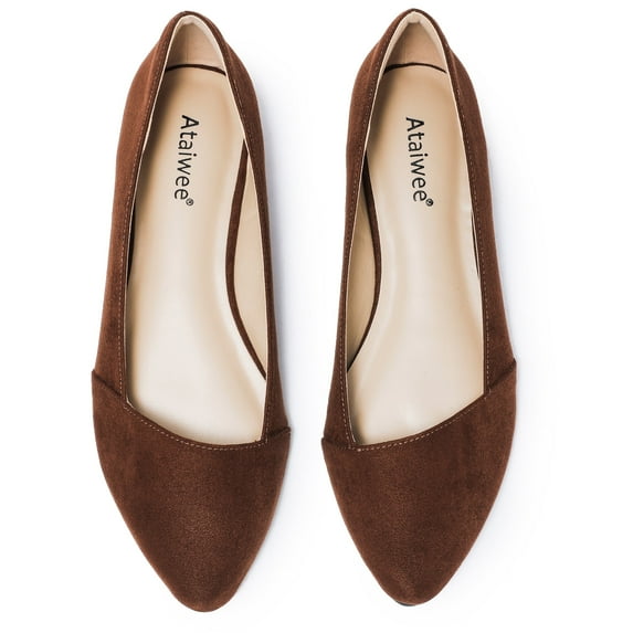 Ataiwee Women's Wide Width Flat Shoes - Comfortable Ladies Pointed Suede Elegant Office Anti Slip Sole Ballet Flats.
