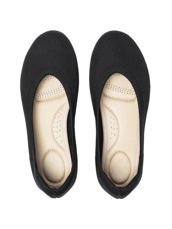 Women's Wide Width Flats Shoes - Classic Knitted Breathable Ladies Slip on Dress Ballet Shoes.