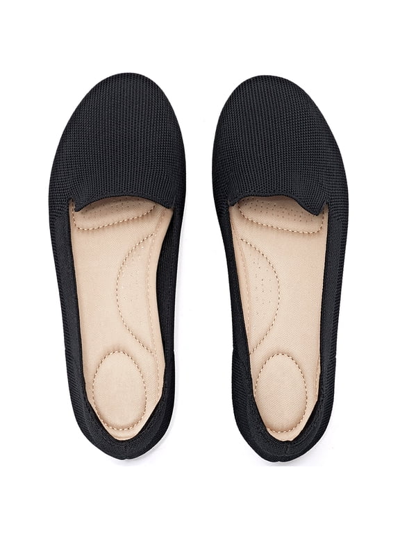 Women's Wide Width Flats Shoes, Soft Knitted Breathable Plus Size Ladies Slip on Office Ballet Shoes.