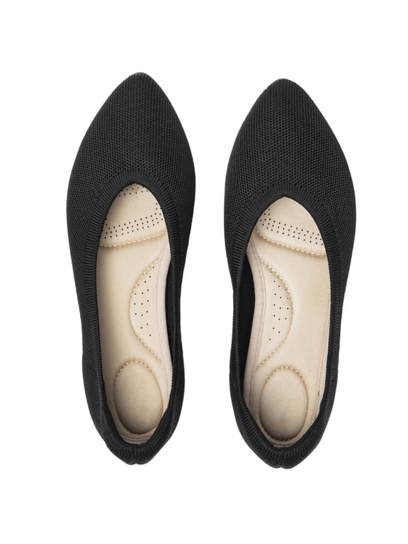 Women's Wide Width Flats Shoes - Casual Comfortable Breathable Soft Ladies Slip on Knitted Ballet Shoes.