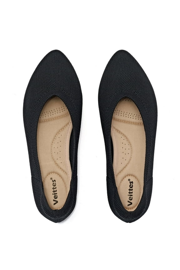 Women's Wide Width Flats Shoes - Casual Comfortable Breathable Soft Ladies Slip on Knitted Ballet Shoes.