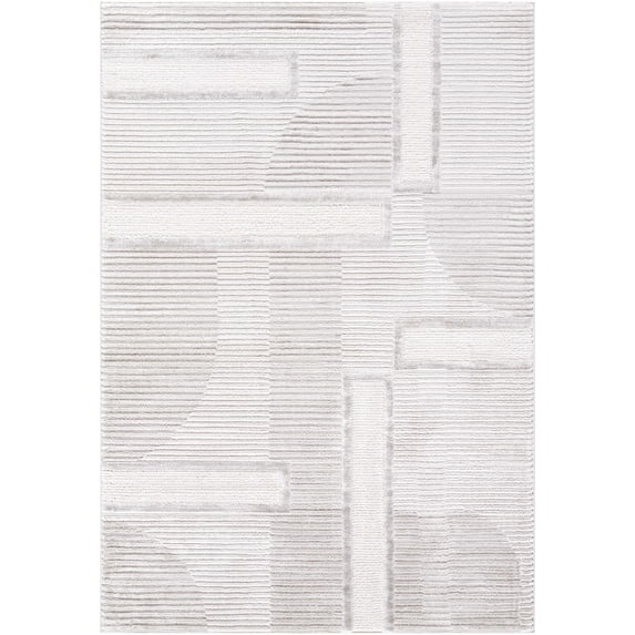 BoutiqueRugs Atalie Contemporary Area Rug - Ivory, White, Light Gray - 7'10" x 10'