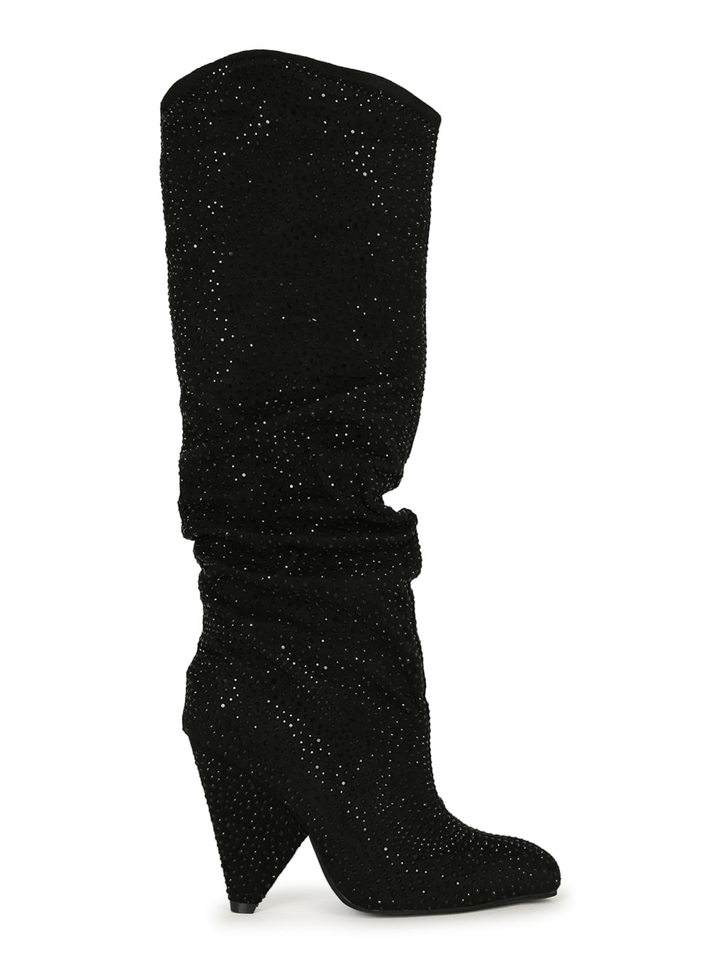 Atalina Pointy Toe Rhinestone Embellished Slouchy Cone Heel Boot 20408