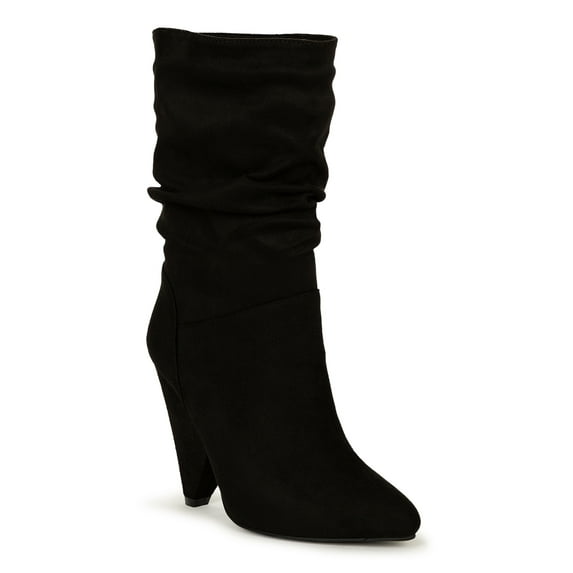 Atalina Pointy Toe Ruched Mid Calf Cone Heel Boot 20347