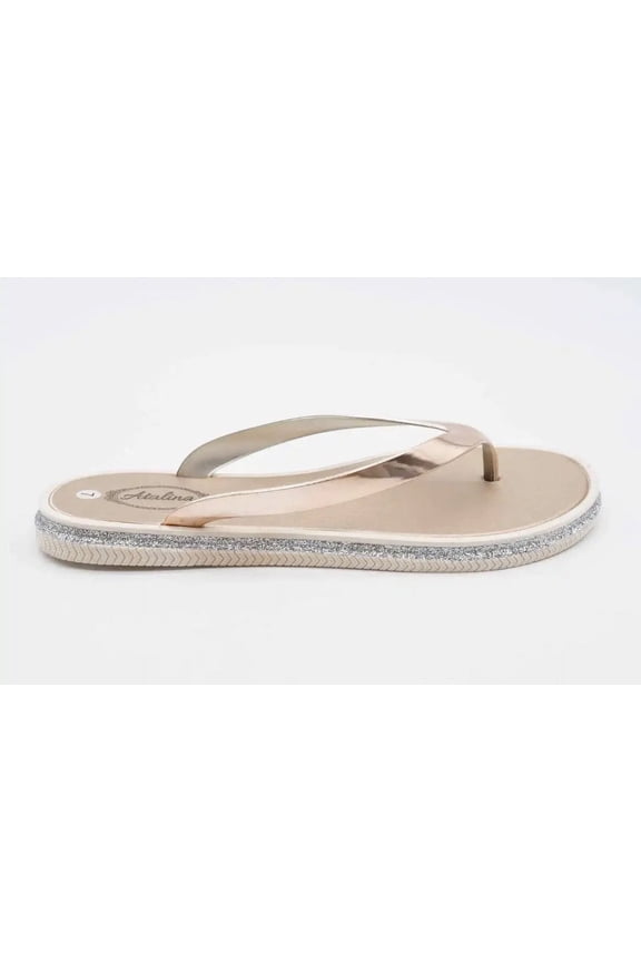 Sandals Womens Rose Gold Silver Glitter Thong Flip Flop Flat Heel