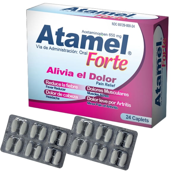 Atamel Forte Acetaminophen 650mg Caplets Extra Strength Pain Reliever and Fever Reducer for Adults - Headache, Muscle Ache, Arthritis, Backache, Menstrual Cramps Relief - 24 Caplets