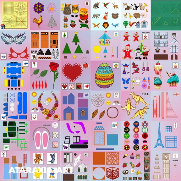 Ataraxia Art 3D Printer Drawing Molds Paper Stencils for 3D Printing Pen, Reusable Colorful 20 Sheets 40 Patterns, Clear PVC Pad & 2 Finger Caps, Painting Graffiti Template for 3D Pen Kids DIY Gift