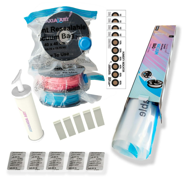 Ataraxia Art Filament Storage Bags, Filament Vacuum Resealable Bags Kit, 1  Bag Can Store Up to 2 3D Filament spool, Printer Filament With  Desiccants/Humidity Indicator Cards/Clips/Hand Pump (5 Bags) 