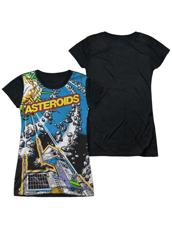 Atari - Asteroids All Over - Juniors Teen Girls Black Back Sleeve Shirt - Large