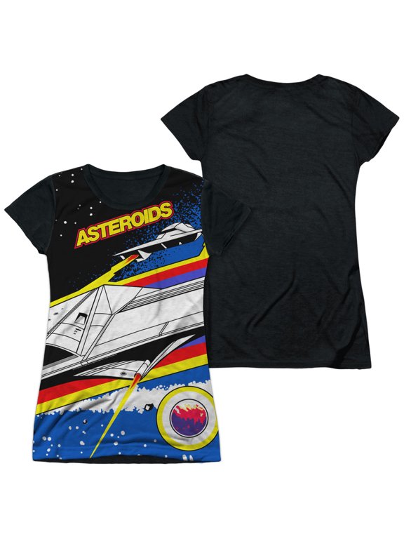 Atari - Asteroids Arcade - Juniors Teen Girls Black Back Sleeve Shirt - Small