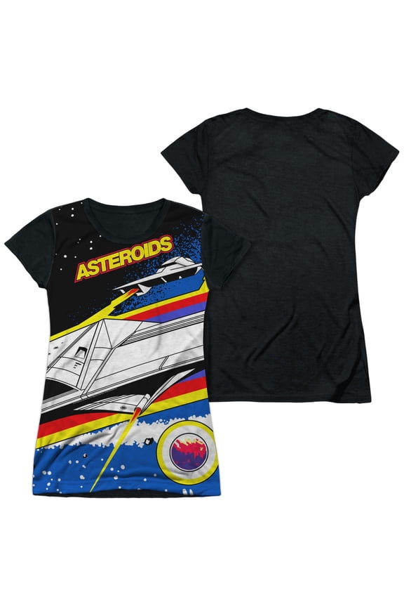 Atari - Asteroids Arcade - Juniors Teen Girls Black Back Sleeve Shirt - Small