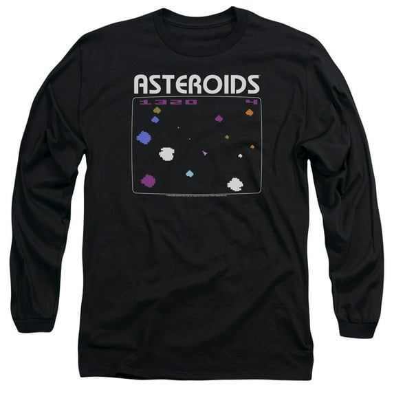 Atari Asteroids Screen Long Sleeve T-Shirt Adult 18/1 Black