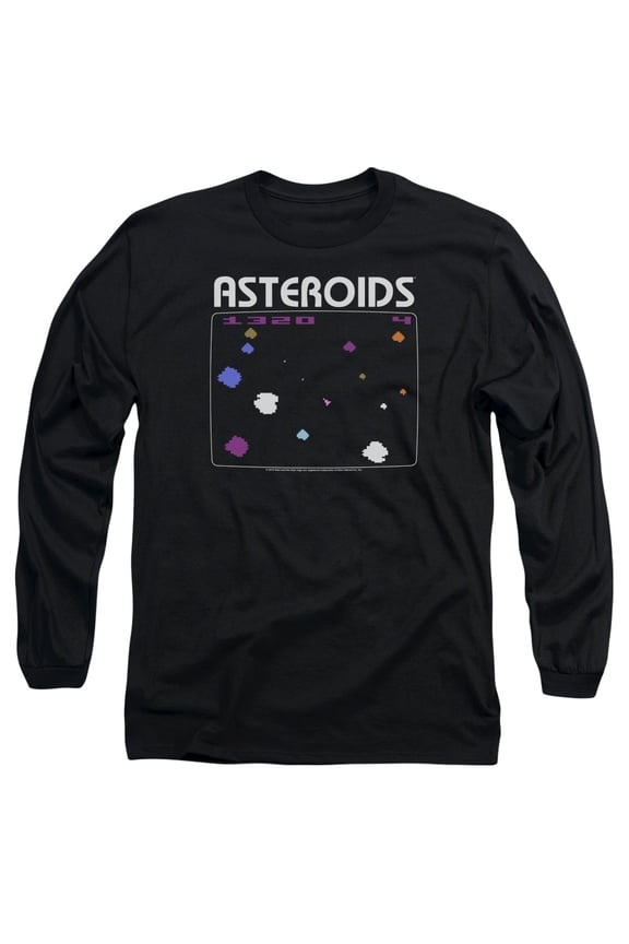 Atari Asteroids Screen Long Sleeve T-Shirt Adult 18/1 Black