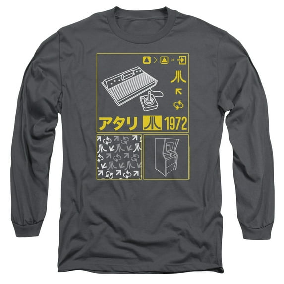 Atari Kanji Squares Long Sleeve T-Shirt Adult 18/1 Charcoal