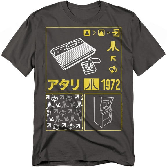 Atari T-Shirt Kanji Squares Unisex Graphic Tee For Men & Women Charcoal