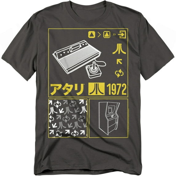 Atari T-Shirt Kanji Squares Unisex Graphic Tee For Men & Women Charcoal