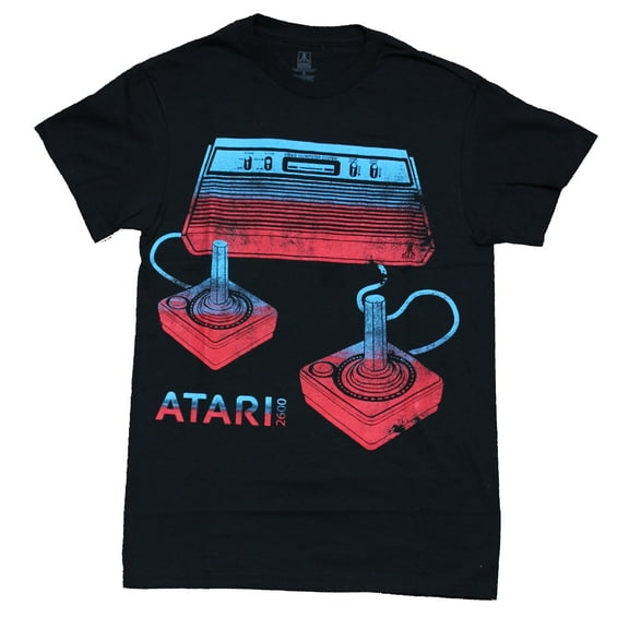 Atari  Mens T-Shirt - Classic Atari 2600 Blue Red Distressed Console (Large)