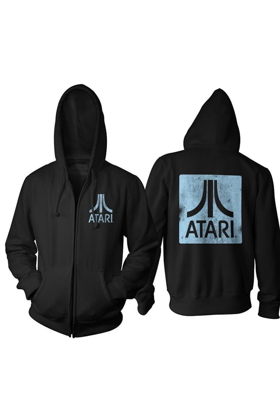 Atari Square Logo Back & Chest Adult Black Zip Up Hoodie Sweatshirt