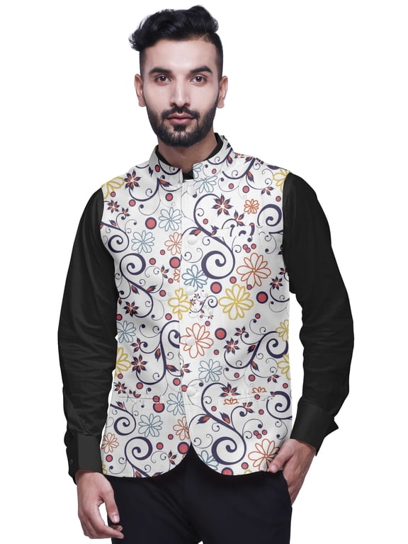 Abstract Casual Jacket For Men Printed Nehru Jacket Mens Wedding Indian Waistcoat Mandarin Blazer-X-Large