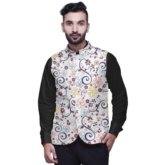 Atasi Abstract Mens Casual Jackets Lightweight Partywear Indian Waistcoat Printed Nehru Jacket-Medium