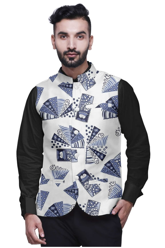 Abstract Printed Wedding Jackets For Men Nehru Jacket Waist Coat For Festive Season-XX-Large