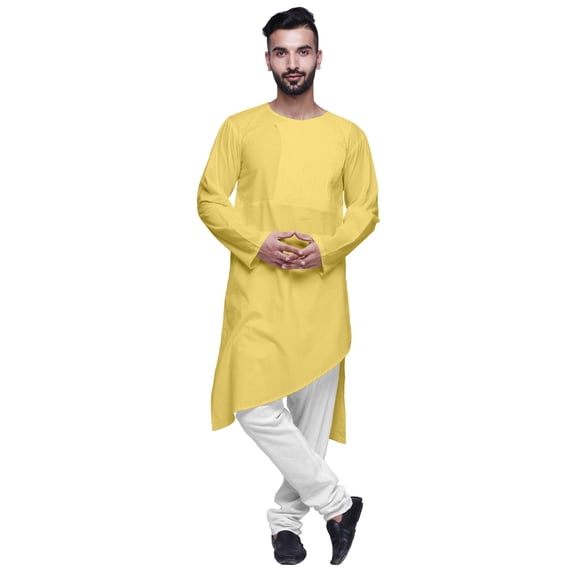 Atasi Asymmetric Indian Mens Long Kurta Solid Round Neck Kurtas Party Wear
