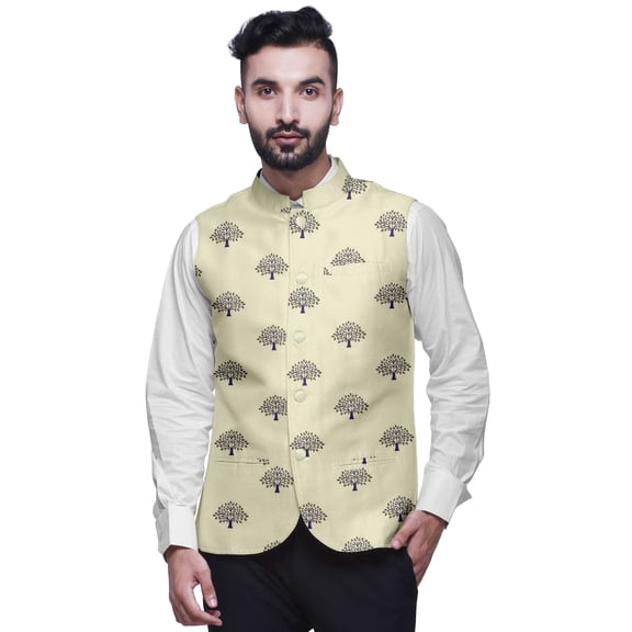 Atasi Block Printed Wedding Jackets For Men Nehru Jacket Waist Coat For Festive Season-Small