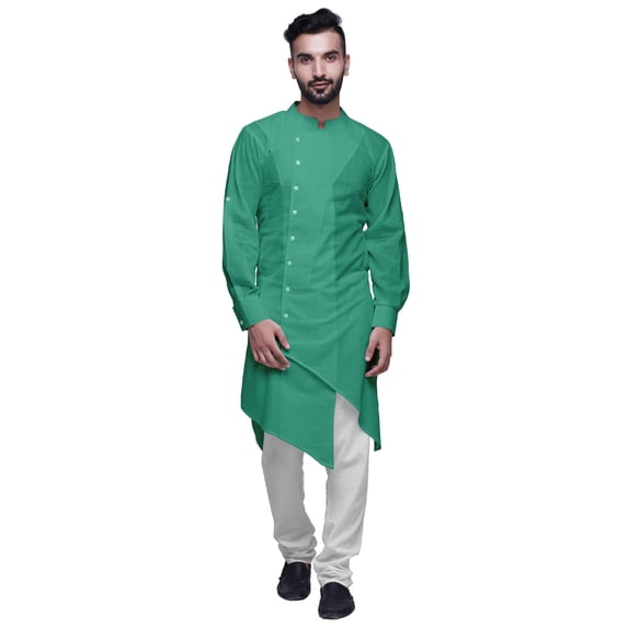 Atasi Button Down Long Kurta For Men Solid Chinese Collar Casual Ethnic Kurtas-Small