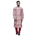 thumbnail image 1 of Atasi Button Placket Satin Slub Printed Mens Kurta With Churidar Kurta, 1 of 1