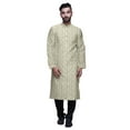 thumbnail image 1 of Atasi Button Placket Satin Slub Printed Mens Kurta With Churidar Kurta, 1 of 1