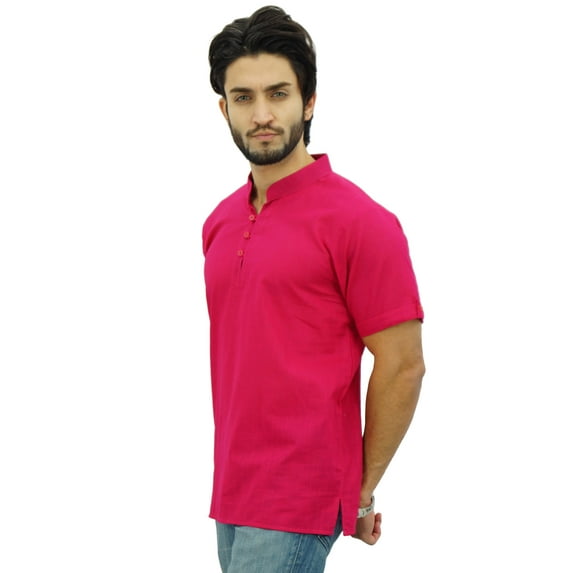 Atasi Casual Half Sleeves Men's Cotton Mandarin Collar Shirt Tunic-Large