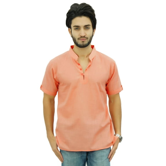 Atasi Casual Half Sleeves Men's Cotton Mandarin Collar Shirt Tunic-XXX-Large