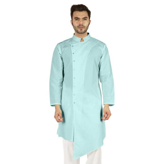 Atasi Casual Solid Long Sleeve Cotton Kurta For Indian Mens Mandarin Collar Irregular Hem Ethnic Shirt