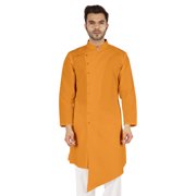 Atasi Casual Solid Long Sleeve Cotton Kurta For Indian Mens Mandarin Collar Irregular Hem Ethnic Shirt