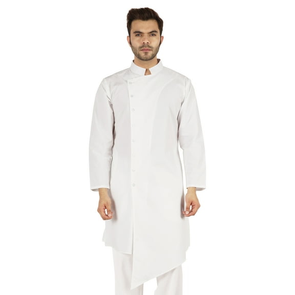 Atasi Casual Solid Long Sleeve Cotton Kurta For Indian Mens Mandarin Collar Irregular Hem Ethnic Shirt