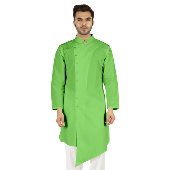 Atasi Casual Solid Long Sleeve Cotton Kurta For Indian Mens Mandarin Collar Irregular Hem Ethnic Shirt