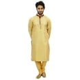 thumbnail image 1 of Atasi Classic Beige Men's Dupion Kurta Pyjama Party Wear Designer Shirt-L, 1 of 7
