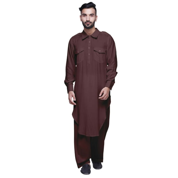 Atasi Classic Collar Pathani Kurta Pajama For Boys Rayon Front Pocket Shirt