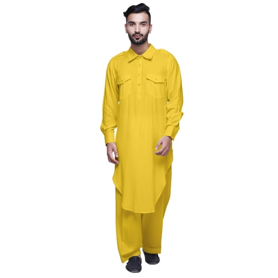 Atasi Classic Collar Pathani Kurta Pajama For Boys Rayon Front Pocket Shirt
