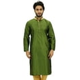 thumbnail image 1 of Atasi Classic Green Men's Dupion Kurta Pyjama Party Wear Designer Shirt-L, 1 of 7