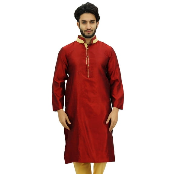 Atasi Classic Maroon Men's Dupion Kurta Pyjama Party Wear Designer Shirt-S