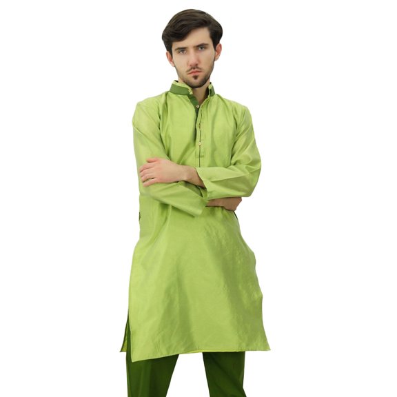 Atasi Classic Men's Dupion Green Kurta Pyjama Party Wear Designer Shirt-3XL