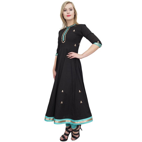 Atasi Cotton Dupion Black Designer Long Anarkali Suit Casual Women's Clothing - 18