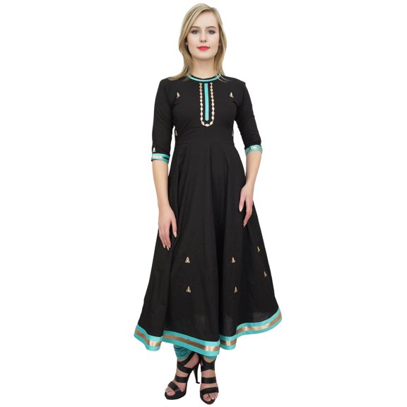 Atasi Cotton Dupion Black Designer Long Anarkali Suit Casual Women's Clothing - 8