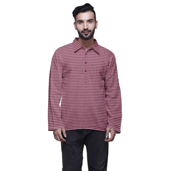 Atasi Cotton Flex Indian Mens Shirt Printed Spread Collar Short Kurta For Boys