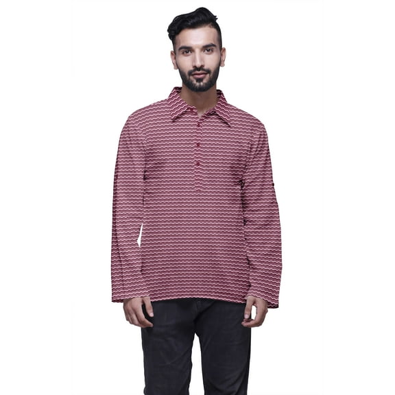 Atasi Cotton Flex Indian Mens Shirt Printed Spread Collar Short Kurta For Boys