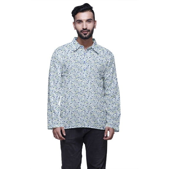 Atasi Cotton Flex Indian Mens Shirt Printed Spread Collar Short Kurta For Boys