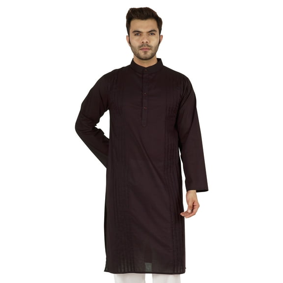 Atasi Cotton Kurta Solid Ethnic- Festive Long Shirt W/ Pintuck Traditional Indian Wear For Men's