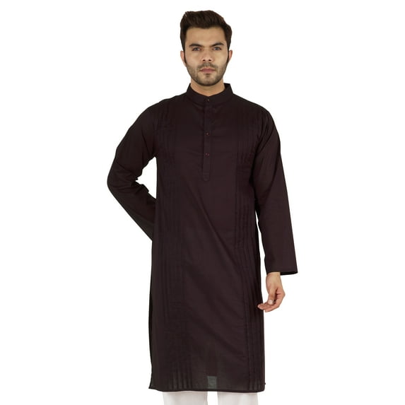 Atasi Cotton Kurta Solid Ethnic- Festive Long Shirt W/ Pintuck Traditional Indian Wear For Men's